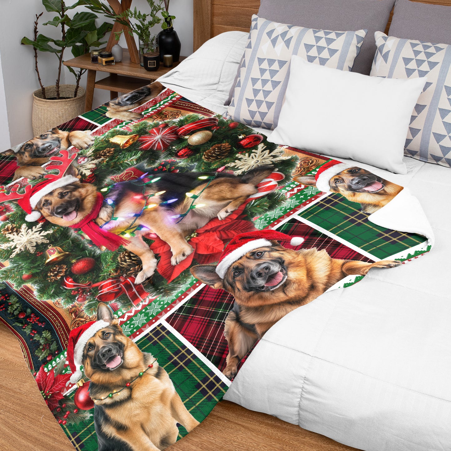 Netecom Cute Christmas German Shepherd Blanket, Festive Dog Lover Throw Blanket for Couch, Bed or Sofa, Ultra Soft and Warm Gift for Christmas or Winter