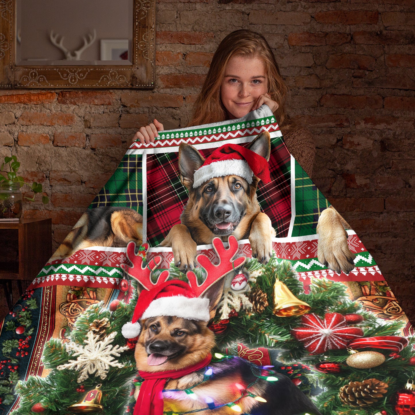 Netecom Cute Christmas German Shepherd Blanket, Festive Dog Lover Throw Blanket for Couch, Bed or Sofa, Ultra Soft and Warm Gift for Christmas or Winter