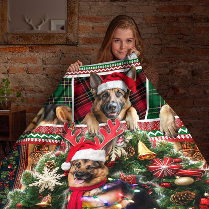 Netecom Cute Christmas German Shepherd Blanket, Festive Dog Lover Throw Blanket for Couch, Bed or Sofa, Ultra Soft and Warm Gift for Christmas or Winter