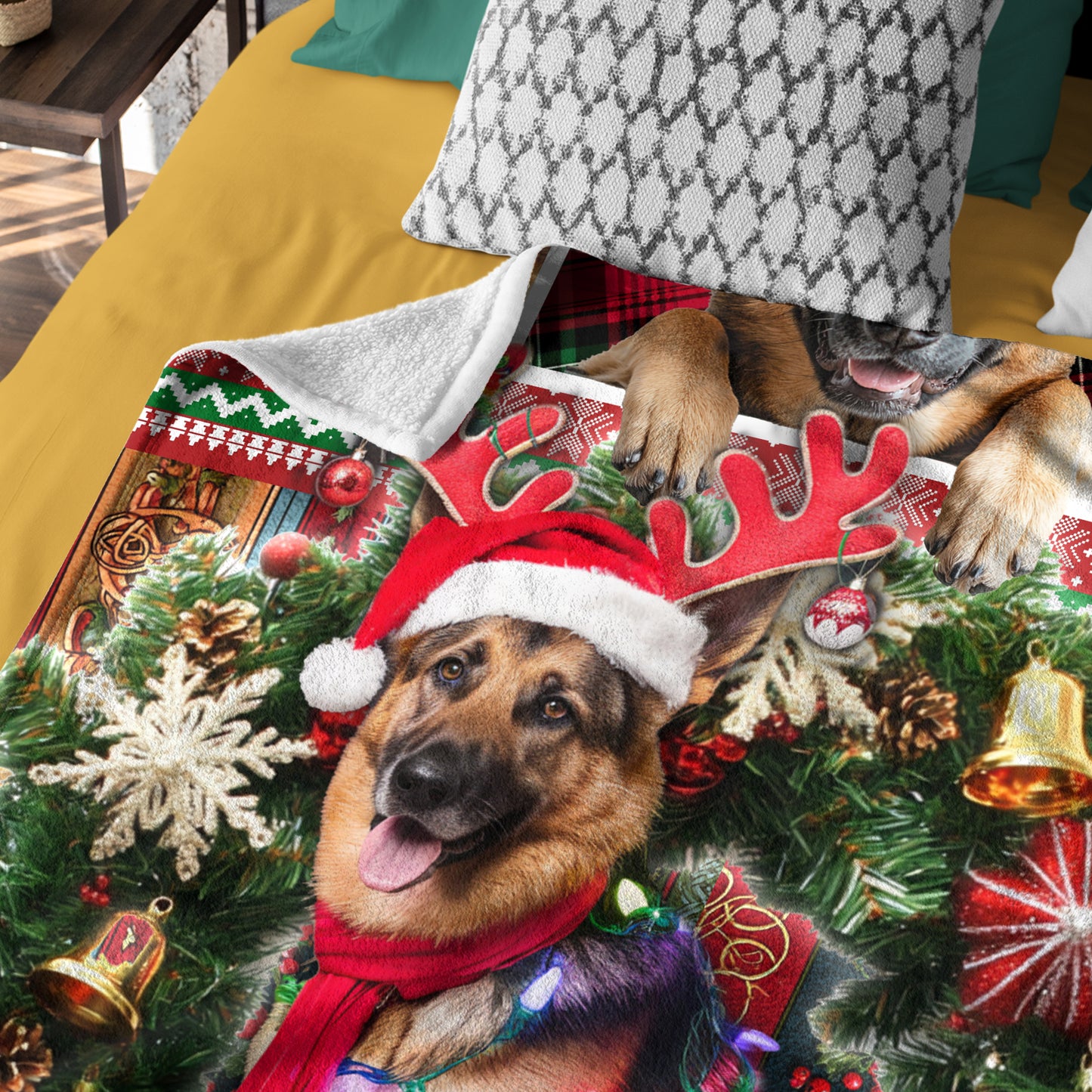 Netecom Cute Christmas German Shepherd Blanket, Festive Dog Lover Throw Blanket for Couch, Bed or Sofa, Ultra Soft and Warm Gift for Christmas or Winter