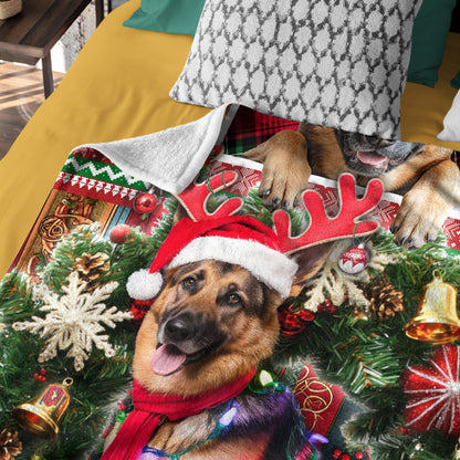 Netecom Cute Christmas German Shepherd Blanket, Festive Dog Lover Throw Blanket for Couch, Bed or Sofa, Ultra Soft and Warm Gift for Christmas or Winter