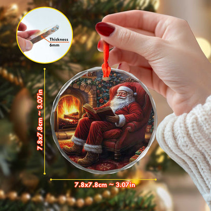 Netecom Santa Claus by the Fireplace Glass Ornament – Christmas Tree Decoration, Holiday Keepsake