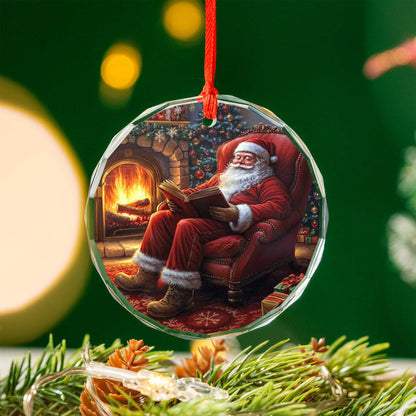 Netecom Santa Claus by the Fireplace Glass Ornament – Christmas Tree Decoration, Holiday Keepsake