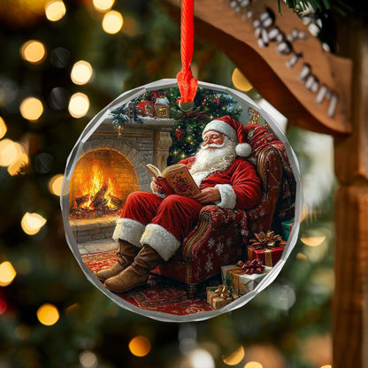 Netecom Santa Claus Sitting by the Fire Glass Ornament – Cozy Christmas Tree Decor, Perfect Holiday Gift