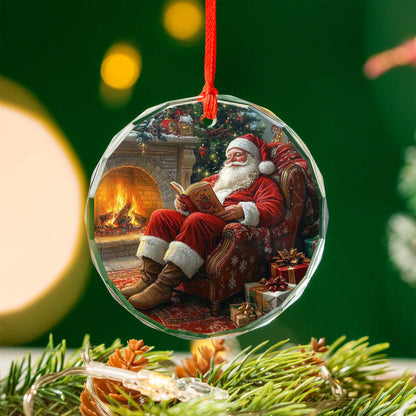 Netecom Santa Claus Sitting by the Fire Glass Ornament – Cozy Christmas Tree Decor, Perfect Holiday Gift