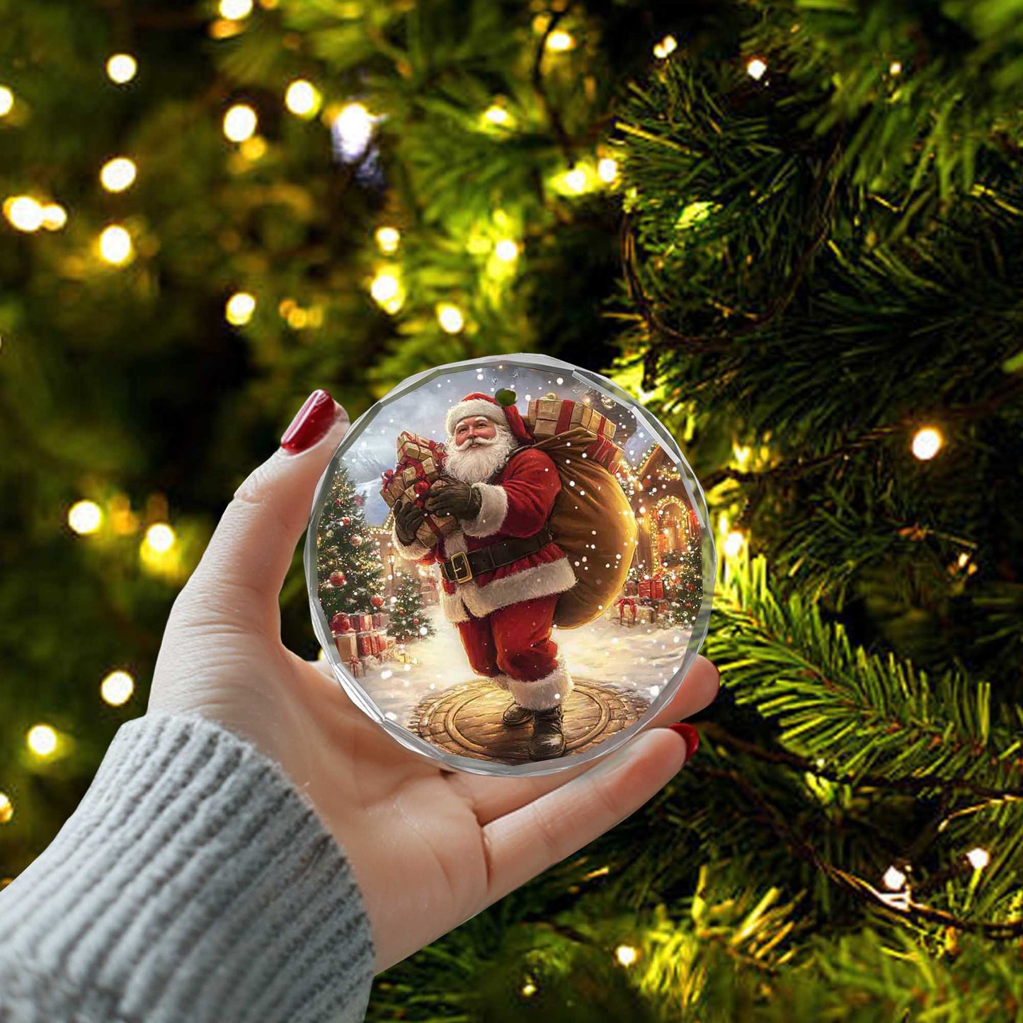 Netecom Santa Claus Carrying Gifts Glass Ornament – Christmas Tree Decoration, Holiday Keepsake Gift