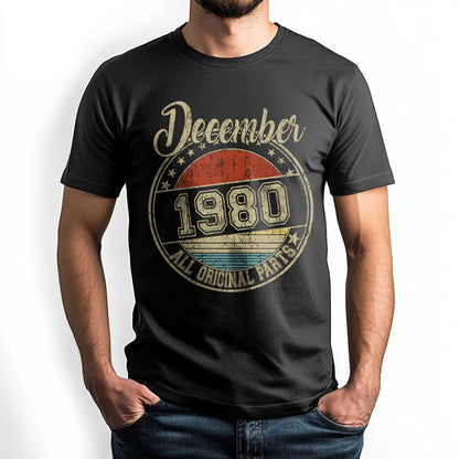 Netecom December 1980 All Original Parts T-Shirt, Retro Birthday Shirt for Men, Perfect Gift for December Birthday