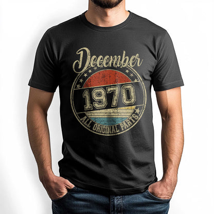 Netecom December 1970 All Original Parts T-Shirt, Retro Birthday Shirt for Men, Perfect Gift for December Birthday