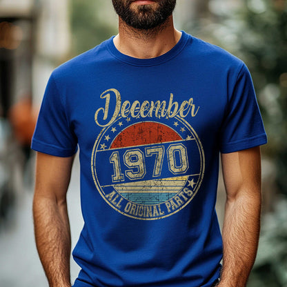 Netecom December 1970 All Original Parts T-Shirt, Retro Birthday Shirt for Men, Perfect Gift for December Birthday