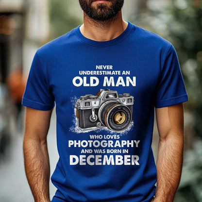 Netecom Never Underestimate an Old Man Who Loves Photography T-Shirt, Funny Birthday Shirt for Men, Perfect Gift for December Birthday