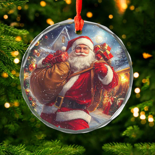 Netecom Santa Claus with Gift Bag Glass Ornament – Christmas Tree Decor, Perfect Holiday Keepsake