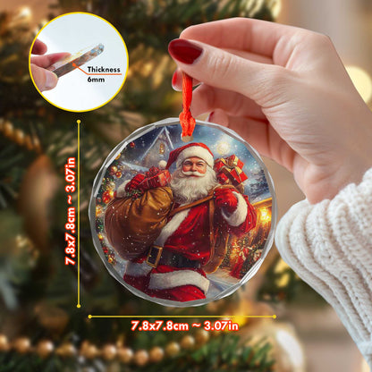 Netecom Santa Claus with Gift Bag Glass Ornament – Christmas Tree Decor, Perfect Holiday Keepsake