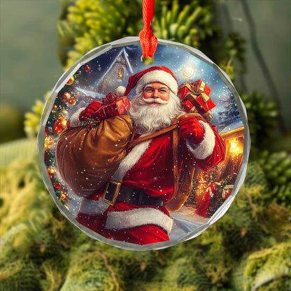 Netecom Santa Claus with Gift Bag Glass Ornament – Christmas Tree Decor, Perfect Holiday Keepsake