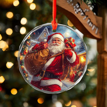 Netecom Santa Claus with Gift Bag Glass Ornament – Christmas Tree Decor, Perfect Holiday Keepsake