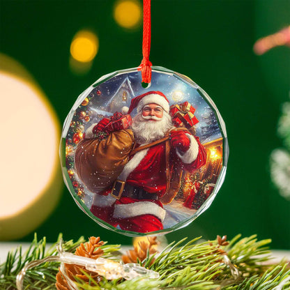 Netecom Santa Claus with Gift Bag Glass Ornament – Christmas Tree Decor, Perfect Holiday Keepsake
