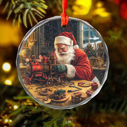 Netecom Santa Claus Building Train Glass Ornament – Holiday Tree Decoration, Perfect Christmas Keepsake
