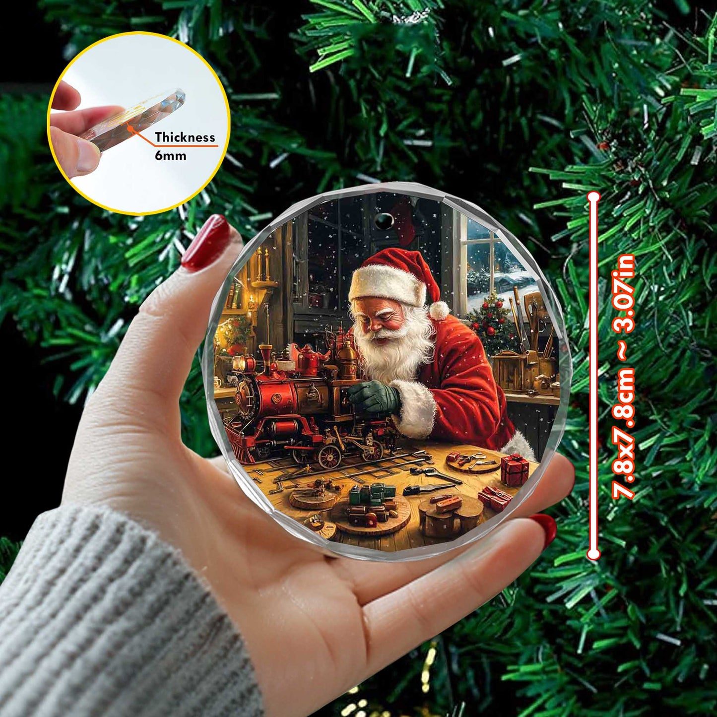 Netecom Santa Claus Building Train Glass Ornament – Holiday Tree Decoration, Perfect Christmas Keepsake