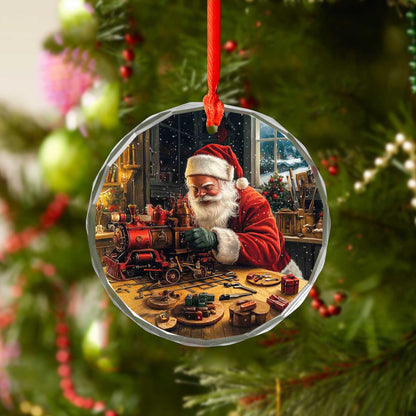 Netecom Santa Claus Building Train Glass Ornament – Holiday Tree Decoration, Perfect Christmas Keepsake