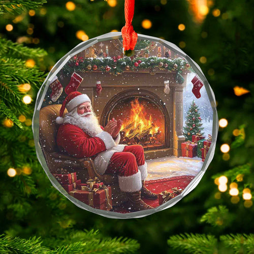 Netecom Santa Claus by the Fireplace Glass Ornament – Christmas Tree Decoration, Holiday Keepsake Gift