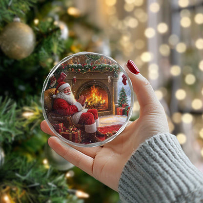 Netecom Santa Claus by the Fireplace Glass Ornament – Christmas Tree Decoration, Holiday Keepsake Gift