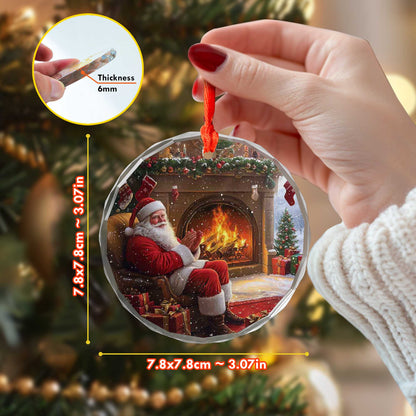 Netecom Santa Claus by the Fireplace Glass Ornament – Christmas Tree Decoration, Holiday Keepsake Gift