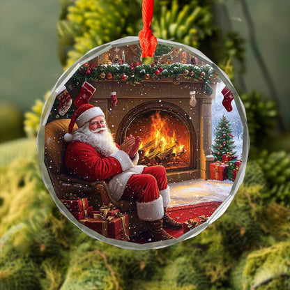 Netecom Santa Claus by the Fireplace Glass Ornament – Christmas Tree Decoration, Holiday Keepsake Gift