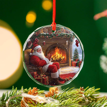 Netecom Santa Claus by the Fireplace Glass Ornament – Christmas Tree Decoration, Holiday Keepsake Gift