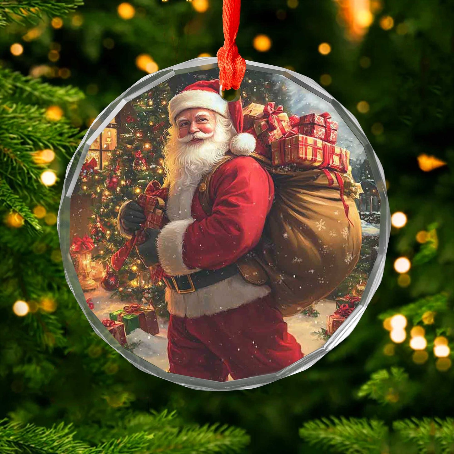 Netecom Santa Claus Delivering Presents Glass Ornament – Christmas Tree Decoration, Festive Gift