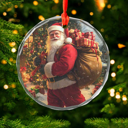 Netecom Santa Claus Delivering Presents Glass Ornament – Christmas Tree Decoration, Festive Gift