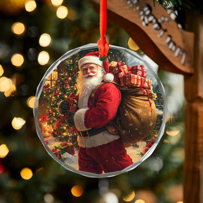 Netecom Santa Claus Delivering Presents Glass Ornament – Christmas Tree Decoration, Festive Gift