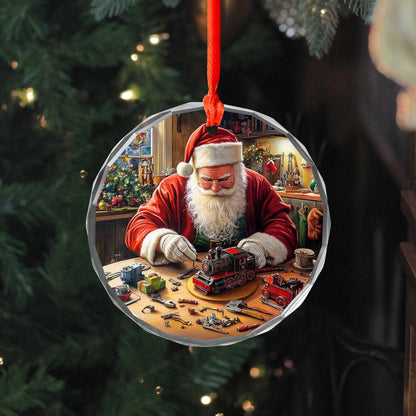 Netecom Santa Claus and Toy Train Glass Ornament – Christmas Tree Decor, Holiday Keepsake for the Season