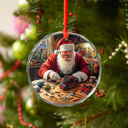 Netecom Santa Claus and Toy Train Glass Ornament – Christmas Tree Decor, Holiday Keepsake for the Season