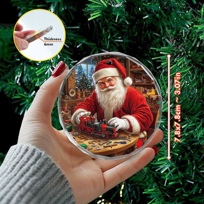 Netecom Santa Claus with Toy Train Glass Ornament – Christmas Tree Decoration, Festive Holiday Keepsake