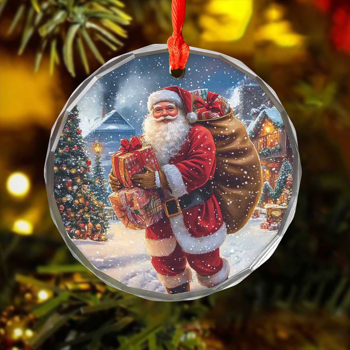 Netecom Santa Claus with Gifts Glass Ornament – Christmas Tree Decoration, Holiday Keepsake Gift