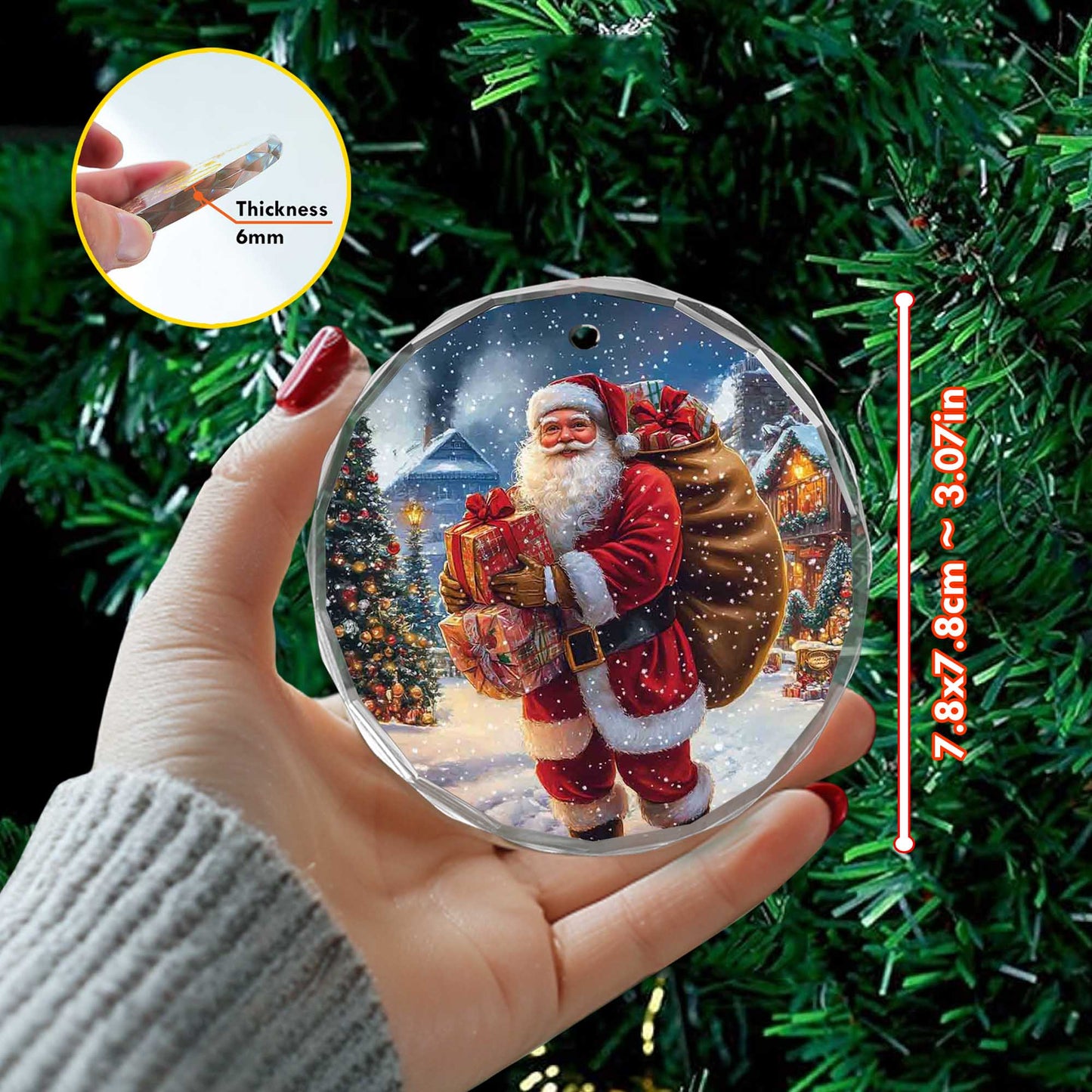 Netecom Santa Claus with Gifts Glass Ornament – Christmas Tree Decoration, Holiday Keepsake Gift