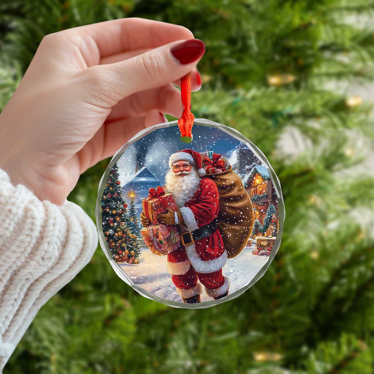 Netecom Santa Claus with Gifts Glass Ornament – Christmas Tree Decoration, Holiday Keepsake Gift