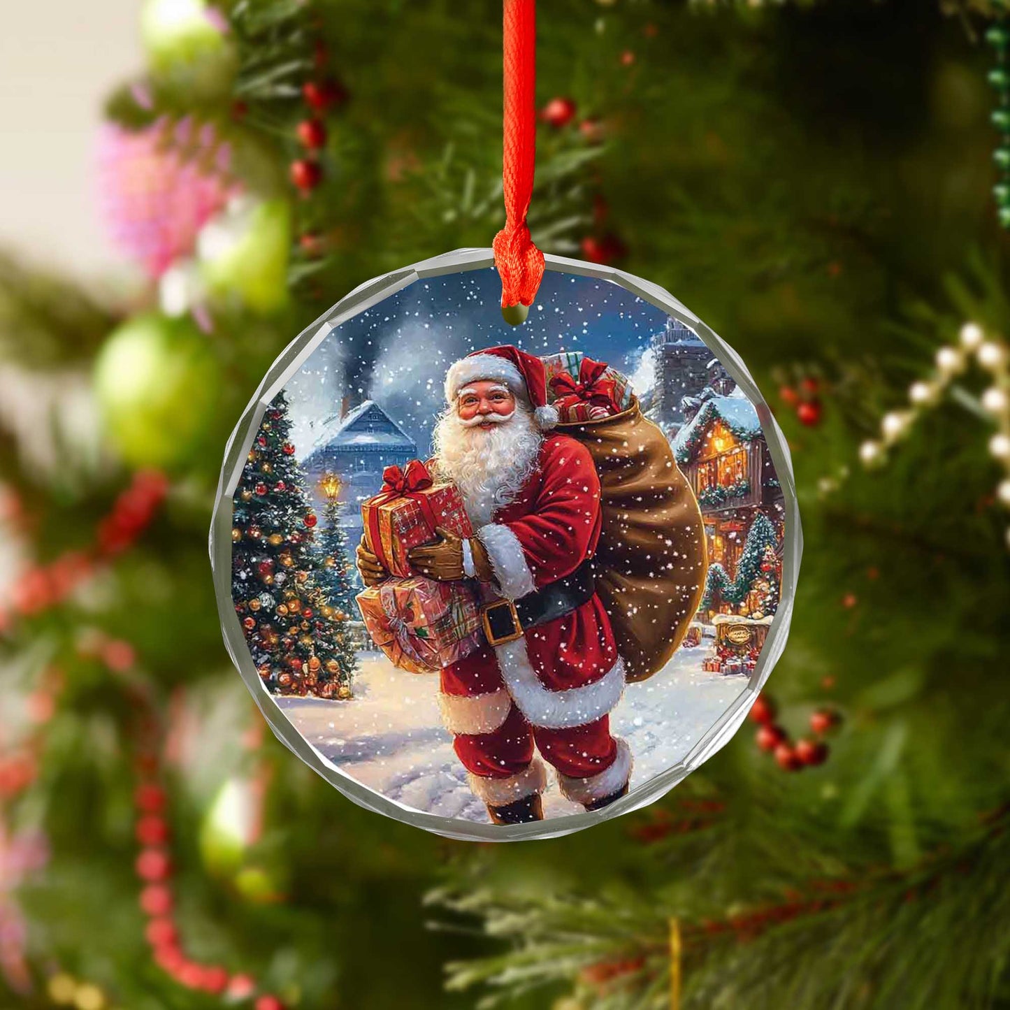 Netecom Santa Claus with Gifts Glass Ornament – Christmas Tree Decoration, Holiday Keepsake Gift