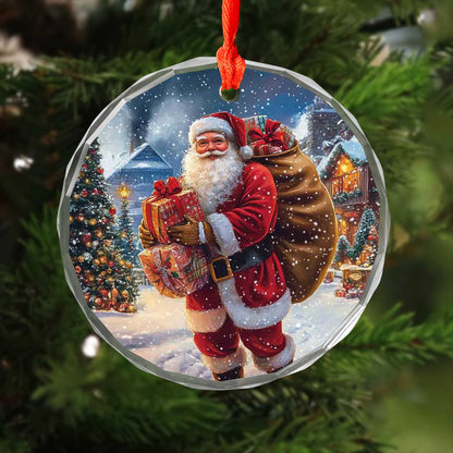 Netecom Santa Claus with Gifts Glass Ornament – Christmas Tree Decoration, Holiday Keepsake Gift
