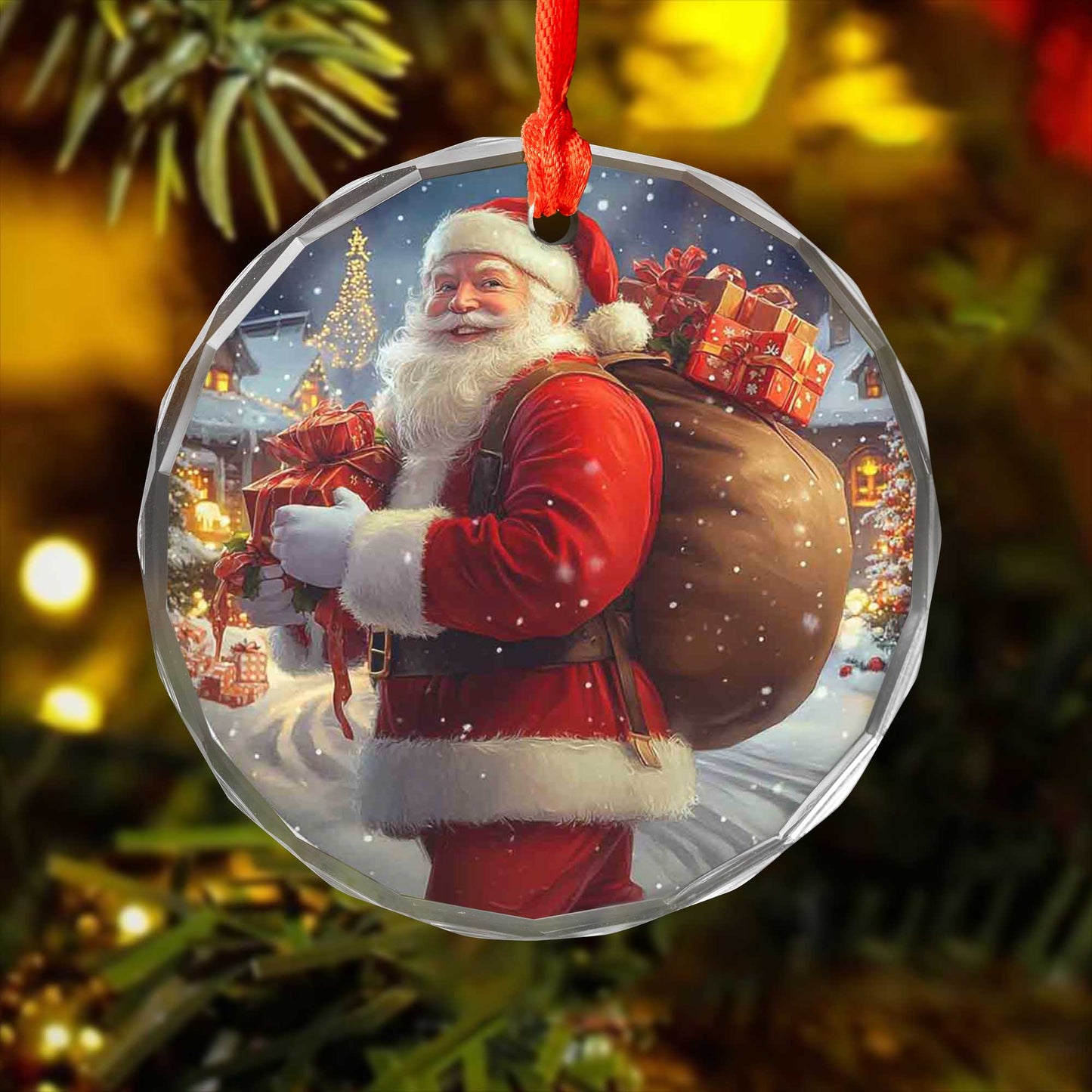 Netecom Santa Claus Carrying Presents Glass Ornament – Christmas Tree Decor, Festive Holiday Keepsake