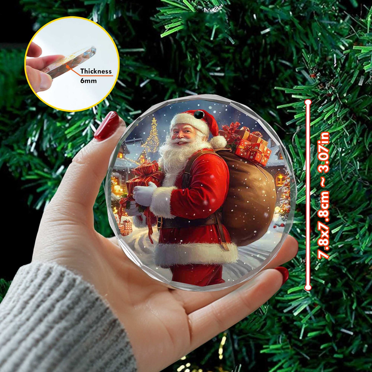 Netecom Santa Claus Carrying Presents Glass Ornament – Christmas Tree Decor, Festive Holiday Keepsake