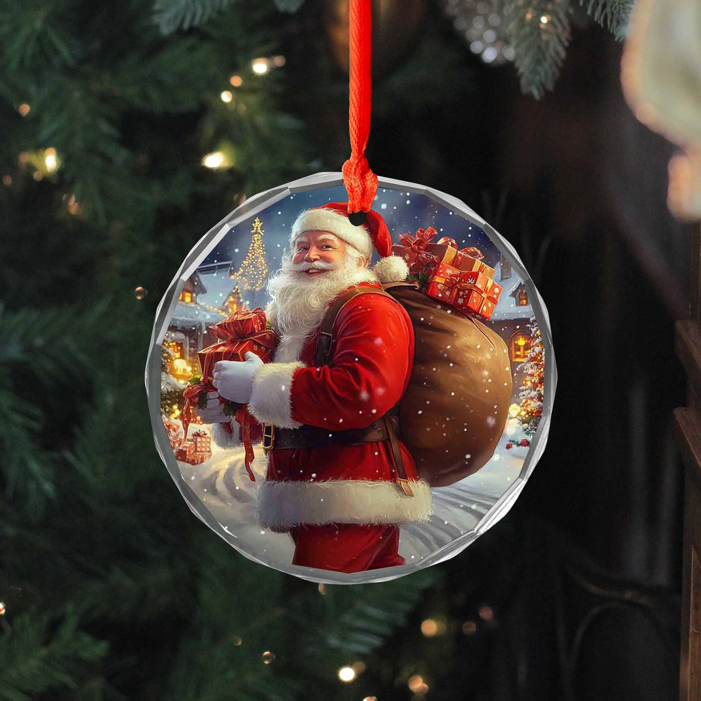 Netecom Santa Claus Carrying Presents Glass Ornament – Christmas Tree Decor, Festive Holiday Keepsake