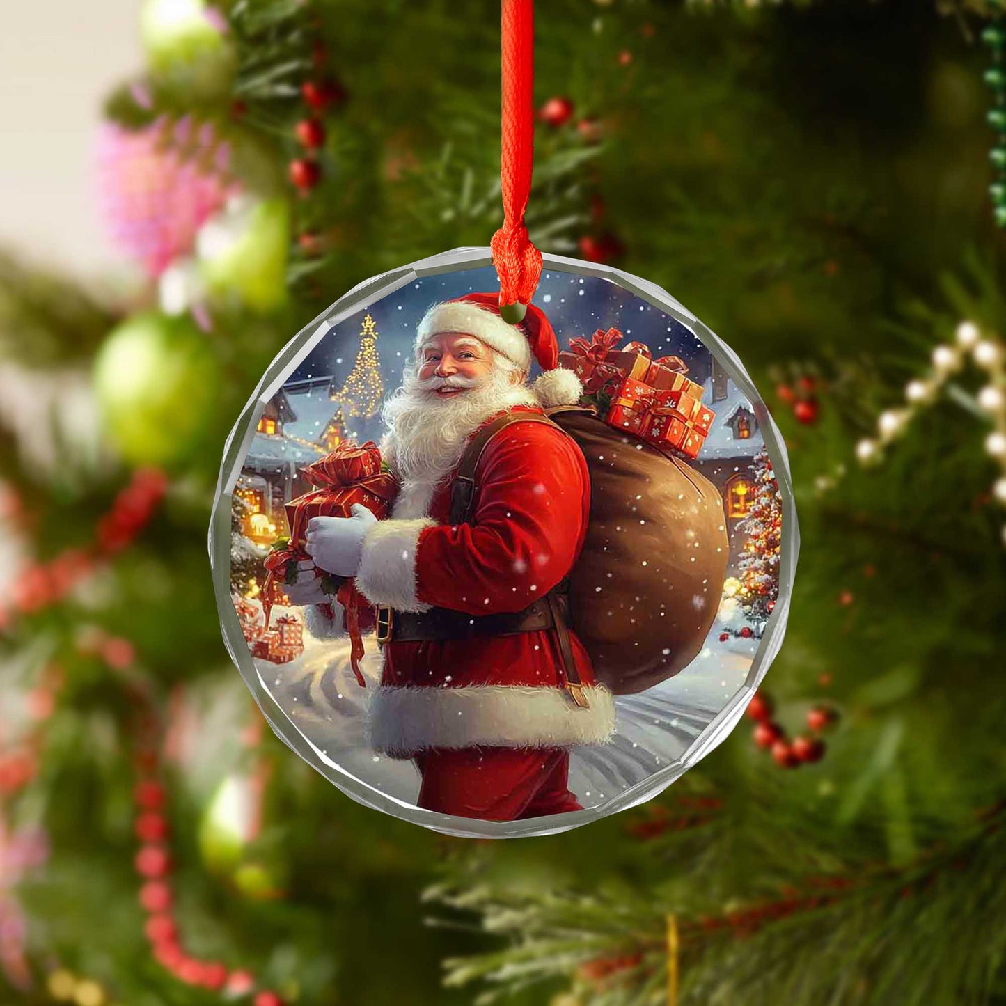 Netecom Santa Claus Carrying Presents Glass Ornament – Christmas Tree Decor, Festive Holiday Keepsake