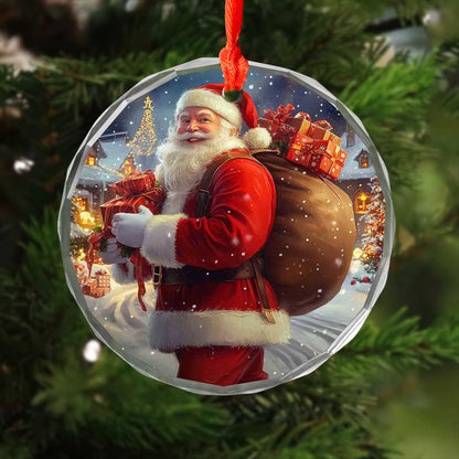 Netecom Santa Claus Carrying Presents Glass Ornament – Christmas Tree Decor, Festive Holiday Keepsake