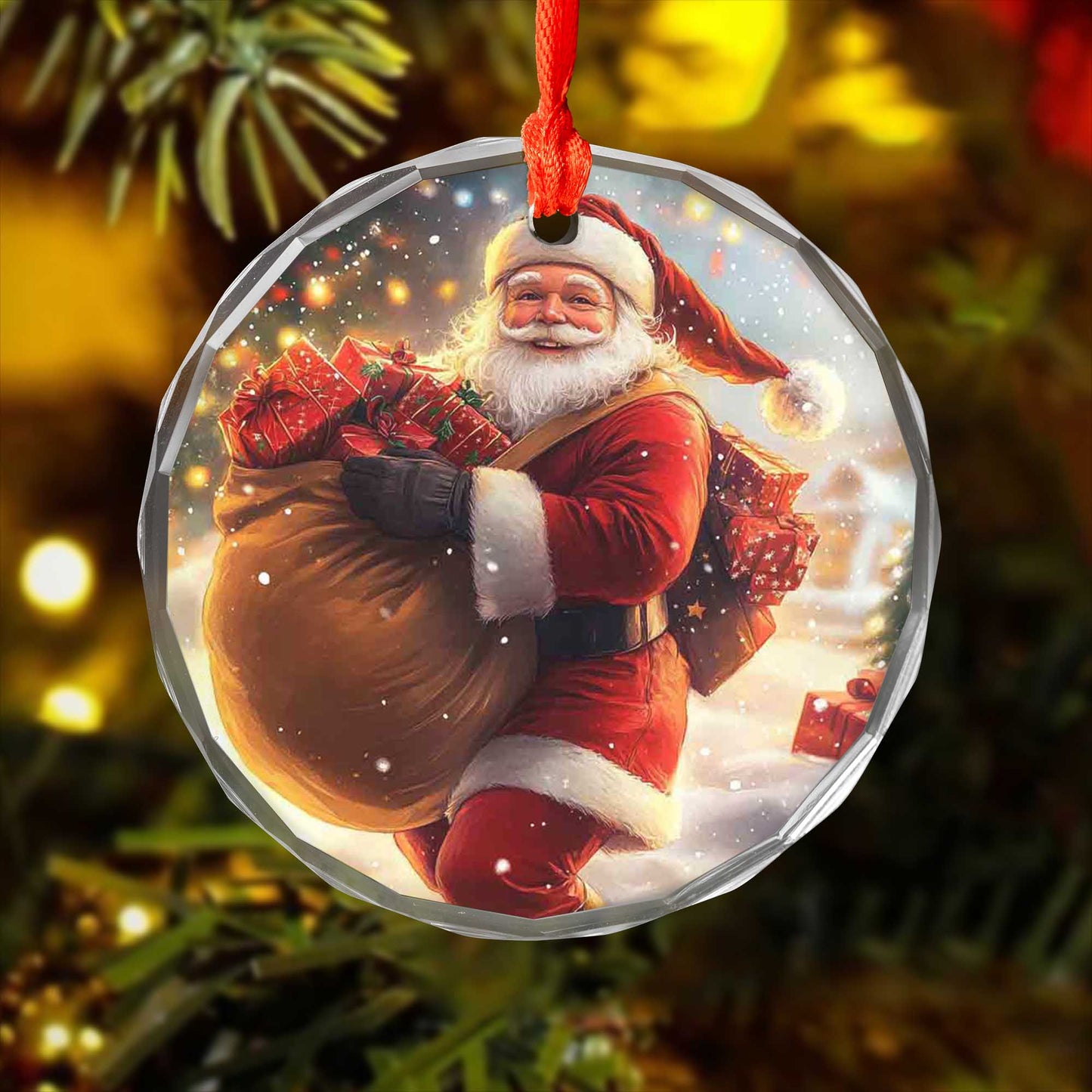 Netecom Santa Claus with Gift Sack Glass Ornament – Christmas Tree Decoration, Perfect Holiday Gift