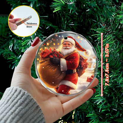 Netecom Santa Claus with Gift Sack Glass Ornament – Christmas Tree Decoration, Perfect Holiday Gift