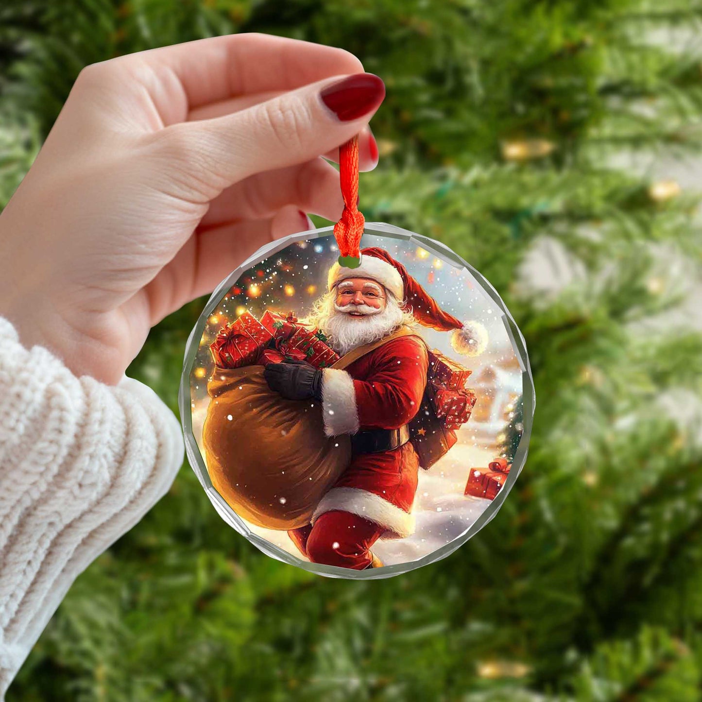 Netecom Santa Claus with Gift Sack Glass Ornament – Christmas Tree Decoration, Perfect Holiday Gift