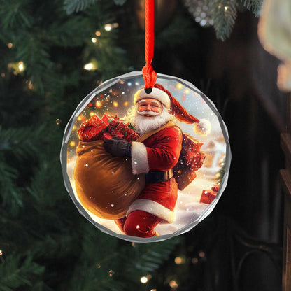 Netecom Santa Claus with Gift Sack Glass Ornament – Christmas Tree Decoration, Perfect Holiday Gift