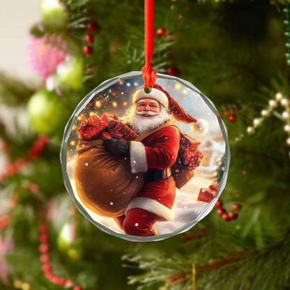 Netecom Santa Claus with Gift Sack Glass Ornament – Christmas Tree Decoration, Perfect Holiday Gift