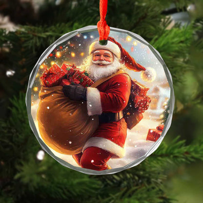 Netecom Santa Claus with Gift Sack Glass Ornament – Christmas Tree Decoration, Perfect Holiday Gift