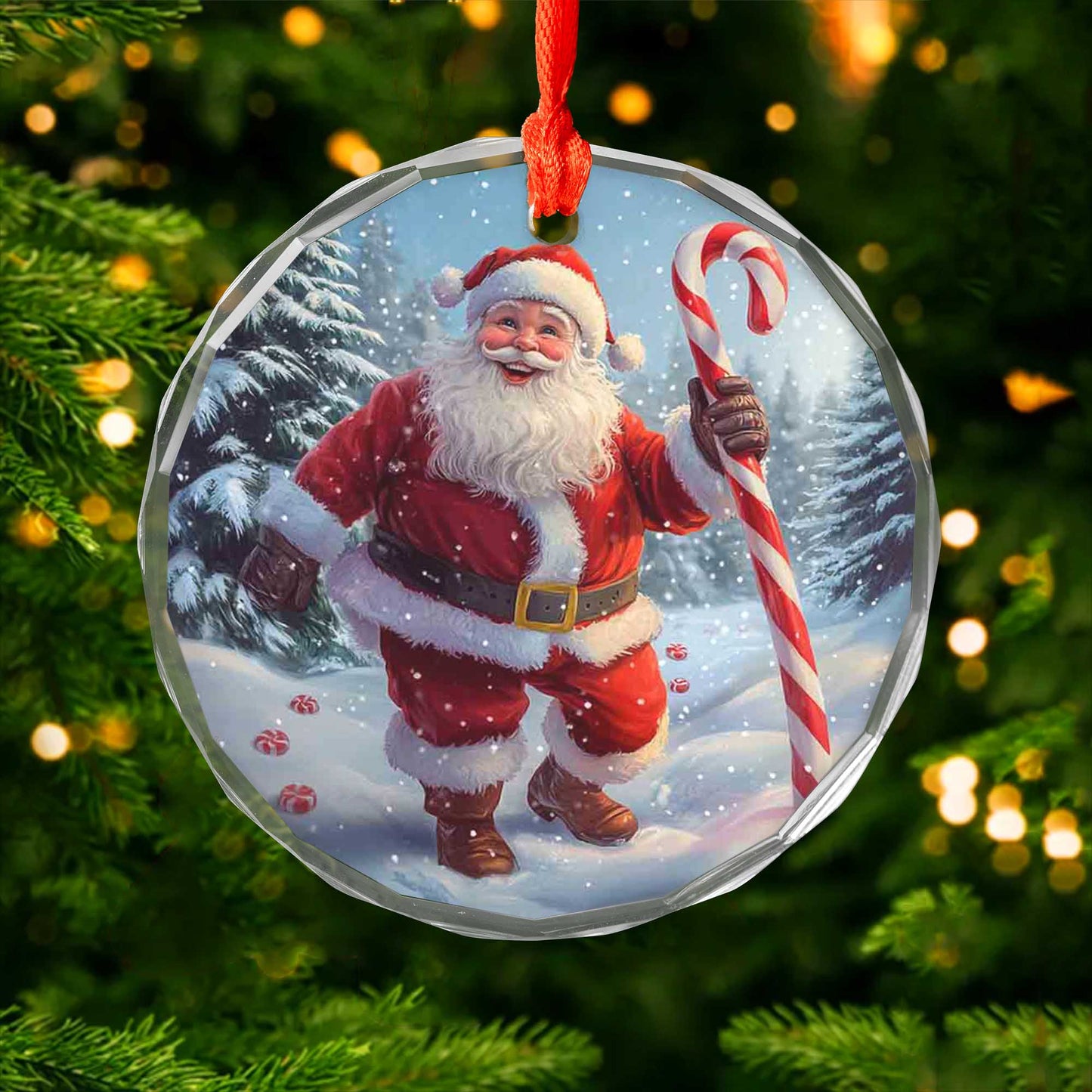 Netecom Santa Claus with Candy Cane Glass Ornament – Christmas Tree Decoration, Holiday Keepsake Gift